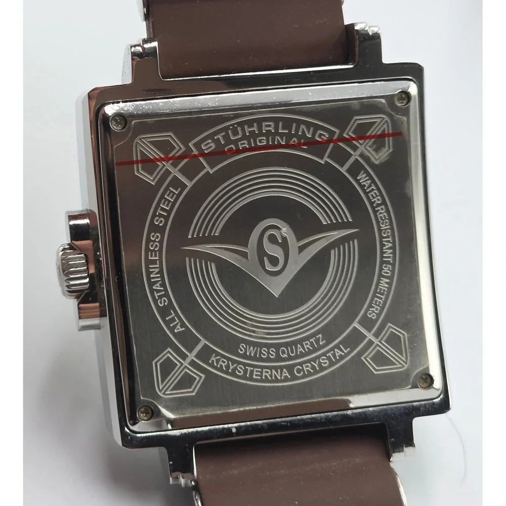 Stuhrling Original Men's Swiss Quartz 44mm Square Brown Krysterna Crystal Watch